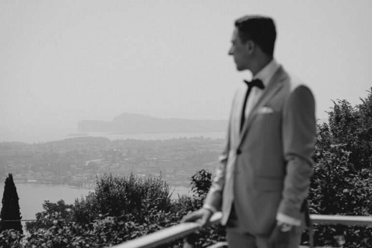 Groom portrait outdoors at Villa Dolce Bellezza, Lake Garda