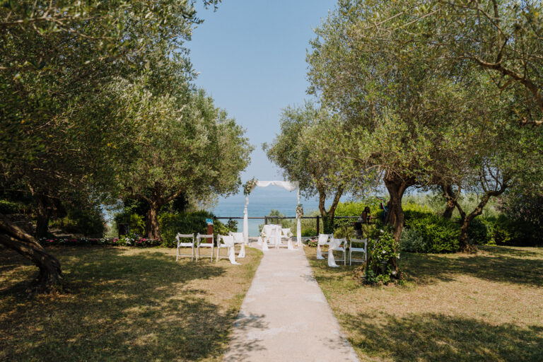 Olive trees and Lake Garda landscape, wedding atmosphere shot