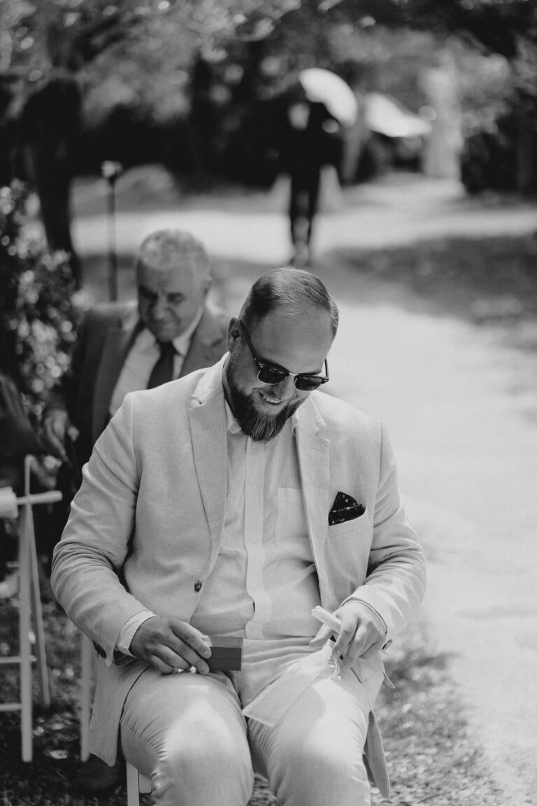 Civil wedding ceremony in Sirmione on Lake Garda, guests seated