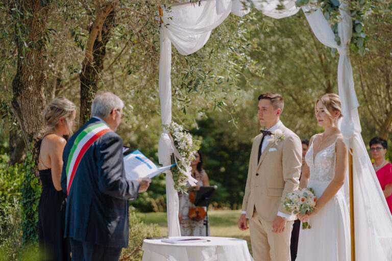 Bride and groom walking together, Lake Garda wedding