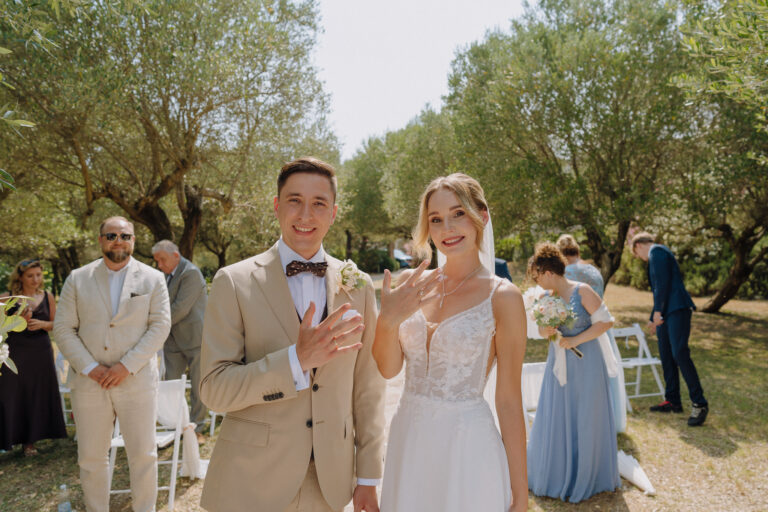 Couple smiling during vows, civil wedding Lake Garda