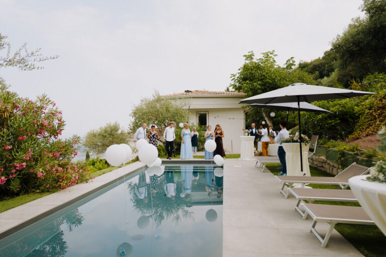 Villa pool area during the celebration, Lake Garda