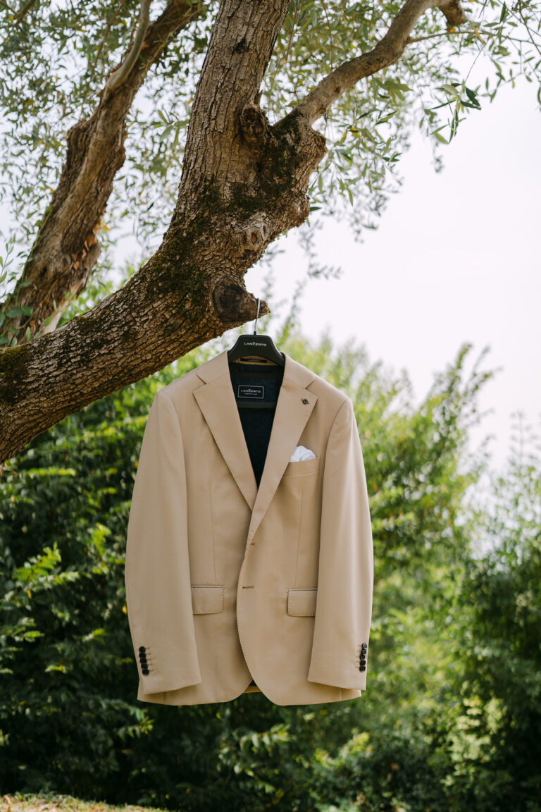 Groom suit detail during getting ready at Lake Garda villa.
