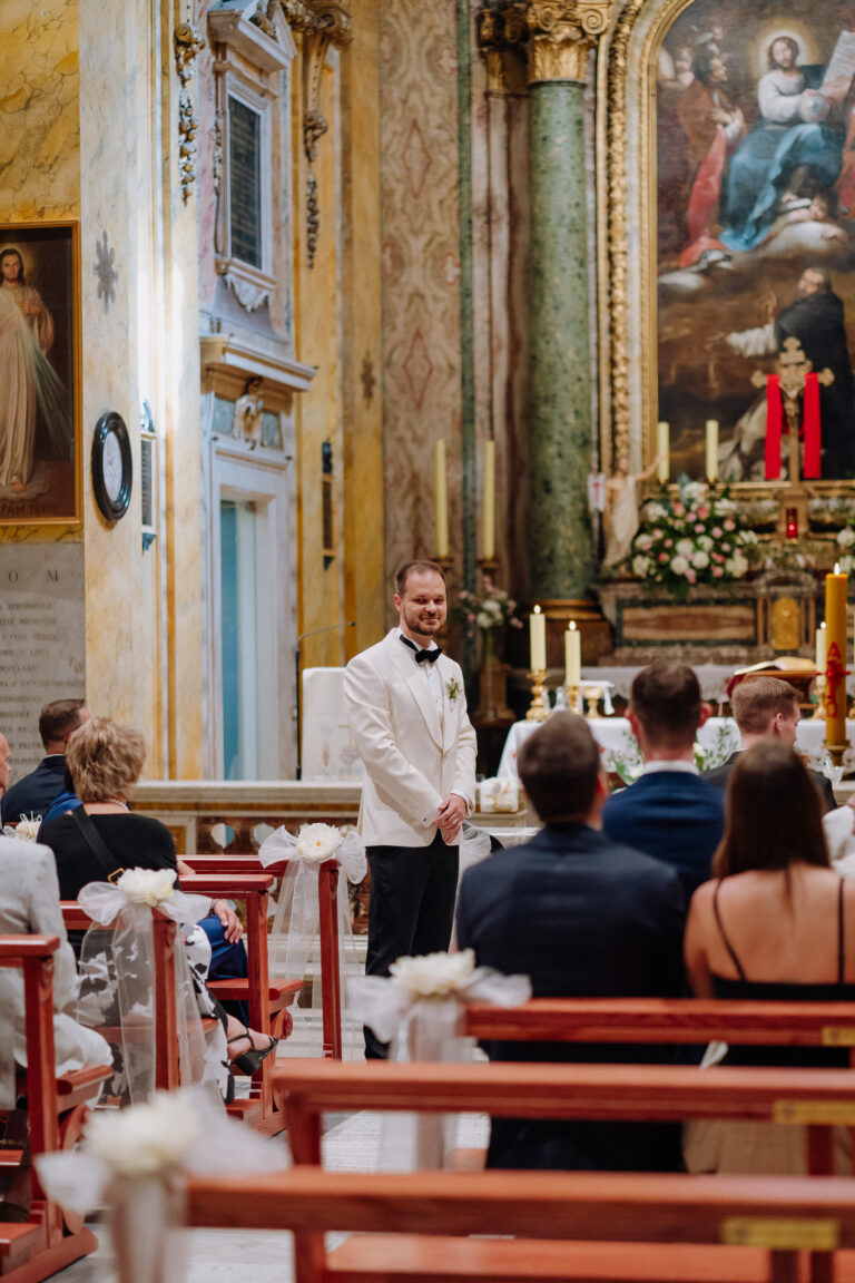 Catholic wedding ceremony inside San Stanislao dei Polacchi, Polish church in Rome