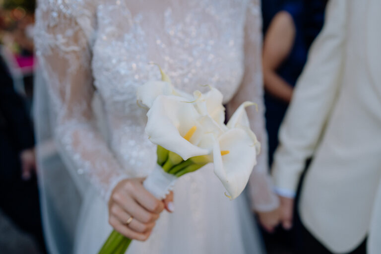 Close-up of bouquet and hands, wedding details in Rome