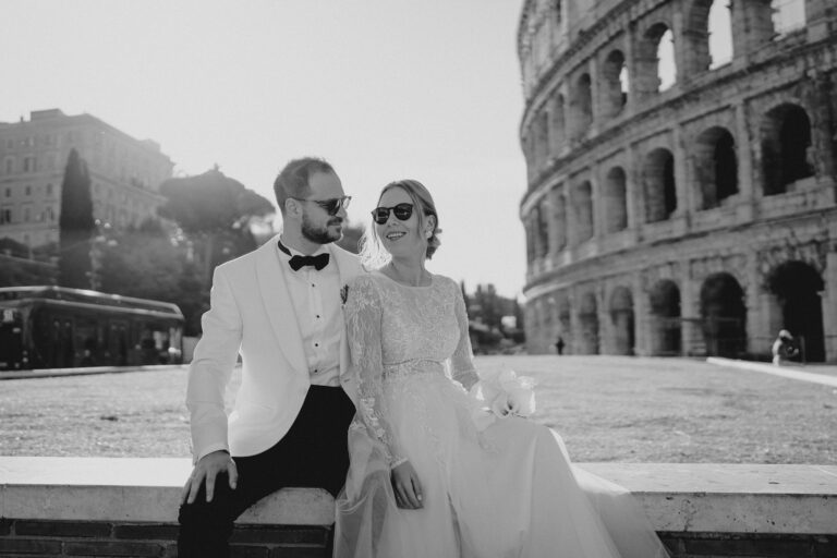 Black and white couple portrait in Rome near the Colosseum