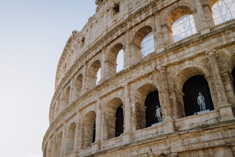 Colosseum arches in Rome, classic city detail shot