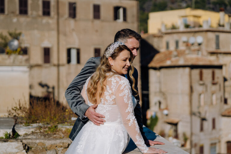 Bride portrait in Tivoli, Italy, elegant winter elopement photography