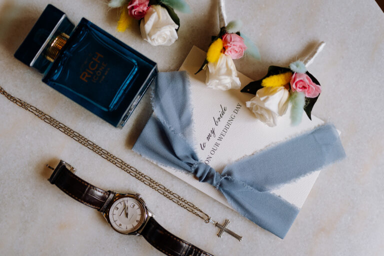 Wedding accessories flat lay, details during preparations