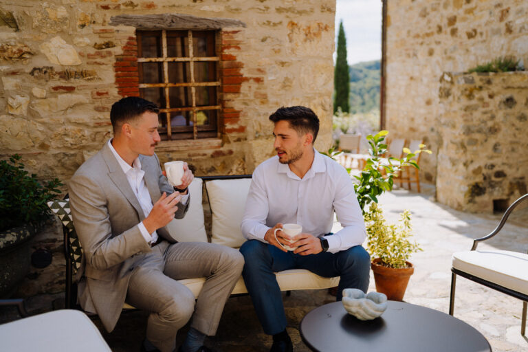Candid toast during preparations at Podere Ferrale, Tuscany