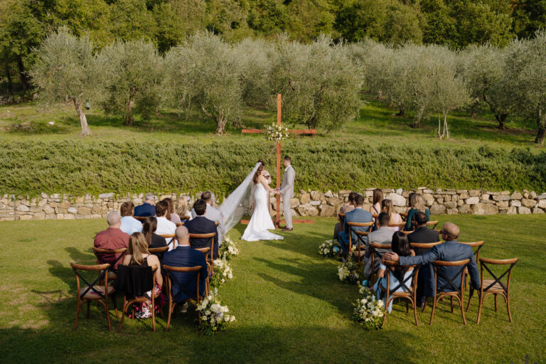 Wide view of outdoor ceremony in Radda in Chianti, Tuscany