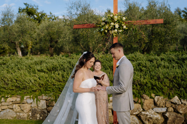 Vows moment at Podere Ferrale wedding in Tuscany