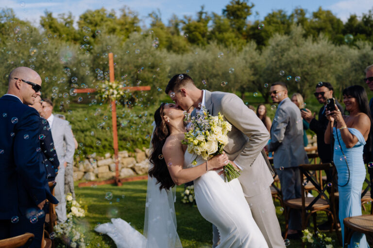 Couple portrait after the ceremony at Podere Ferrale, Tuscany