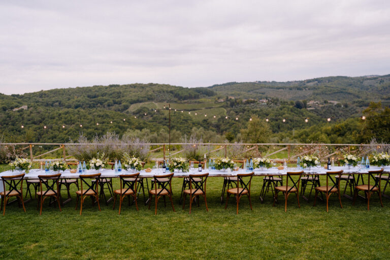 Long outdoor dinner table at Podere Ferrale, Chianti Tuscany