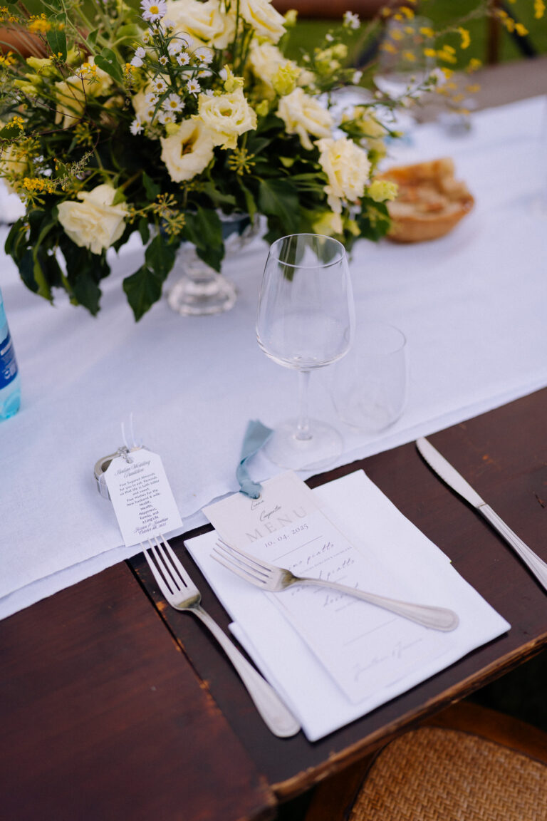 Wedding stationery detail at the reception table