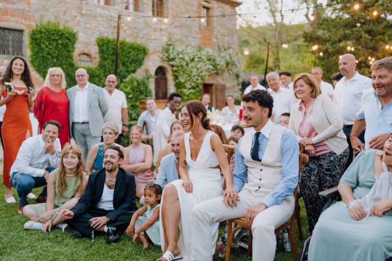 Evening group portrait, Villa Cini wedding