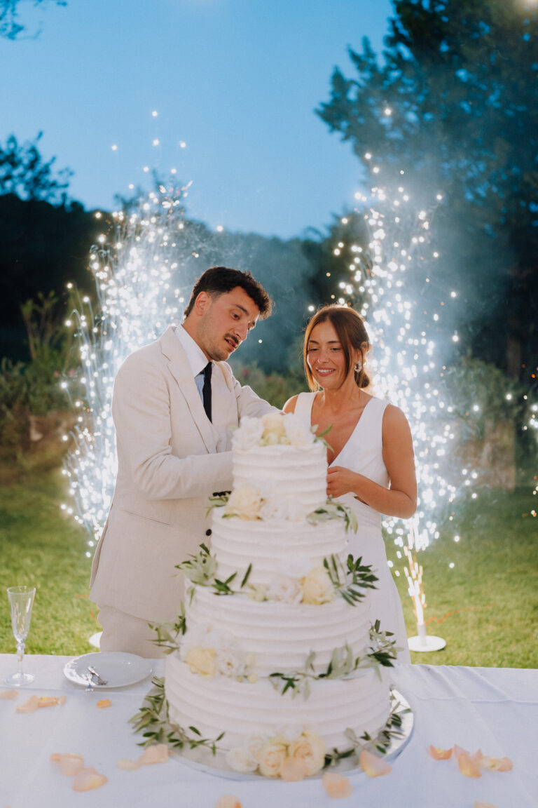 Sparkler moment at night, Villa Cini wedding