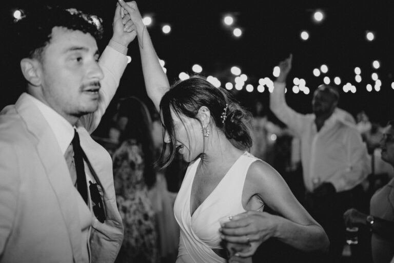 Dance floor close moment, black and white