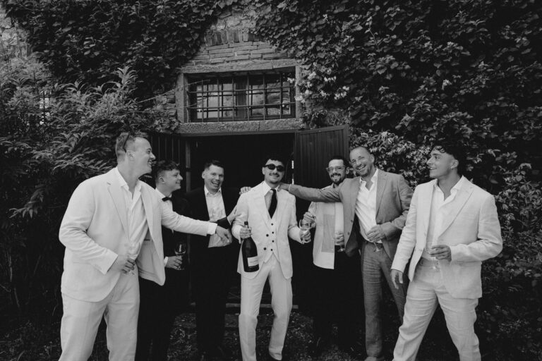 groom and groomsmen in villa cini