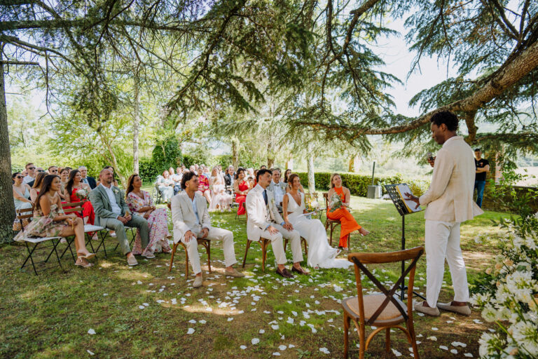 Wedding couple during ceremony, Tuscany