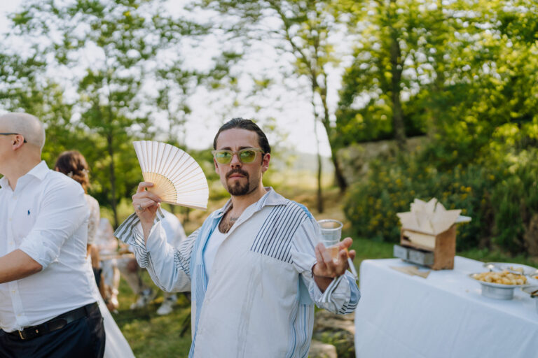 Aperitivo toast outdoors, Tuscany wedding