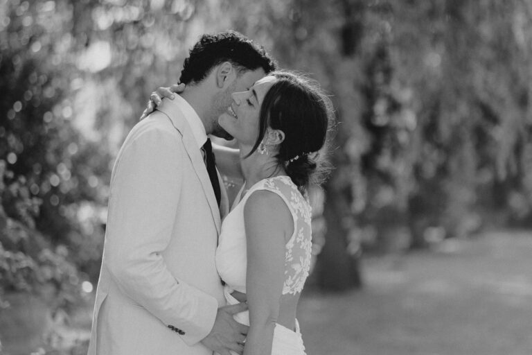 Black and white couple portrait at Villa Cini