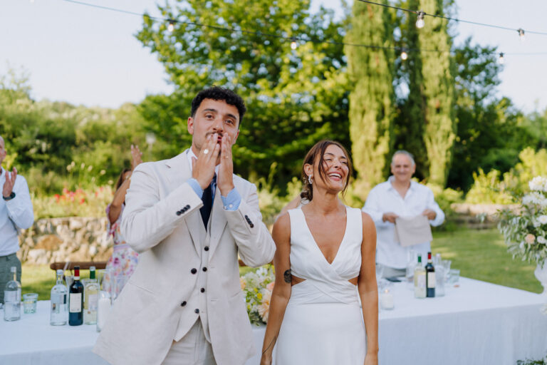 Speech moment at dinner table, Villa Cini.